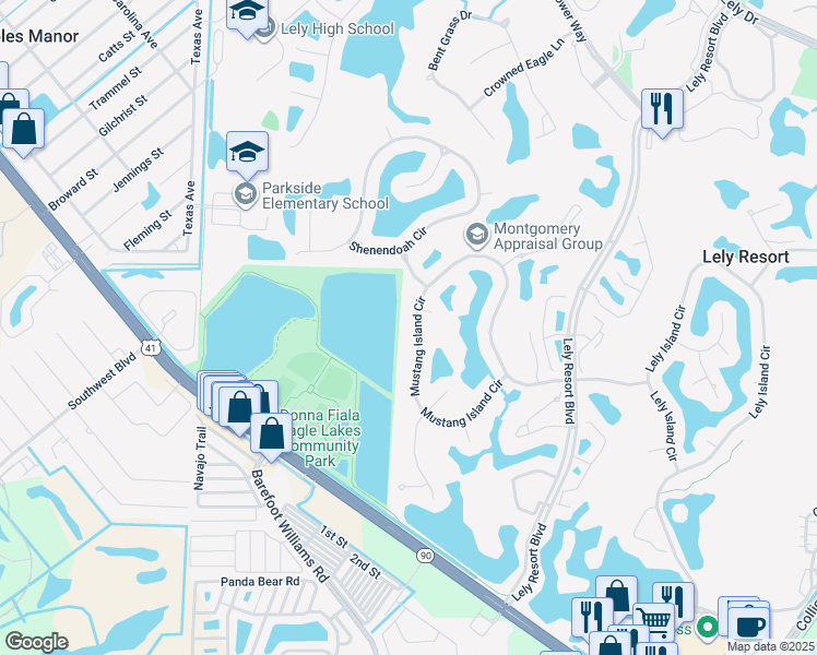 map of restaurants, bars, coffee shops, grocery stores, and more near 8872 Mustang Island Circle in Naples