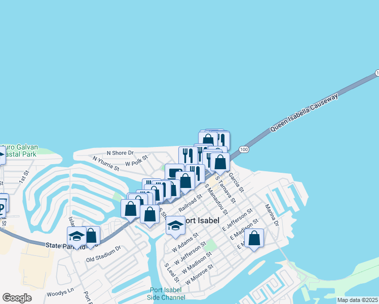 map of restaurants, bars, coffee shops, grocery stores, and more near 400-498 East Houston Street in Port Isabel