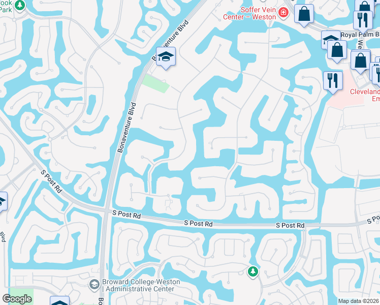 map of restaurants, bars, coffee shops, grocery stores, and more near 3200 Hunter Road in Weston