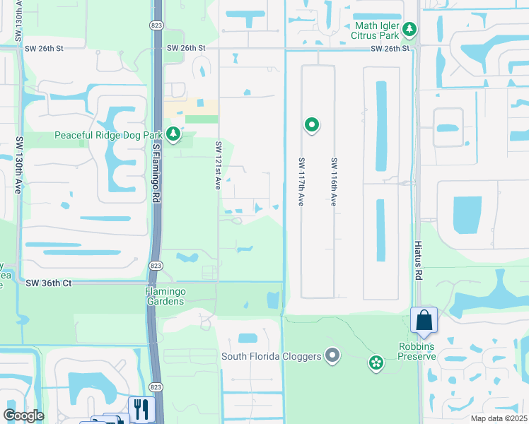 map of restaurants, bars, coffee shops, grocery stores, and more near 3301 Southwest 118th Terrace in Davie