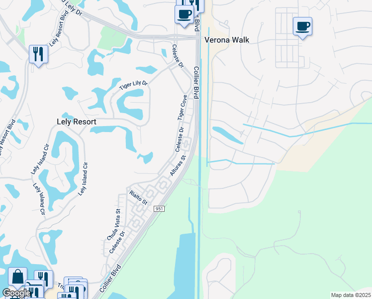 map of restaurants, bars, coffee shops, grocery stores, and more near 8997 Cambria Circle in Naples