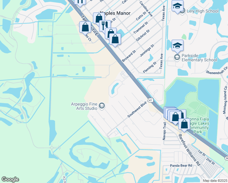 map of restaurants, bars, coffee shops, grocery stores, and more near 5365 Treetops Drive in Naples