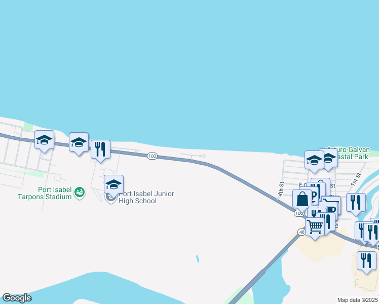 map of restaurants, bars, coffee shops, grocery stores, and more near 206 Las Joyas Boulevard in Port Isabel