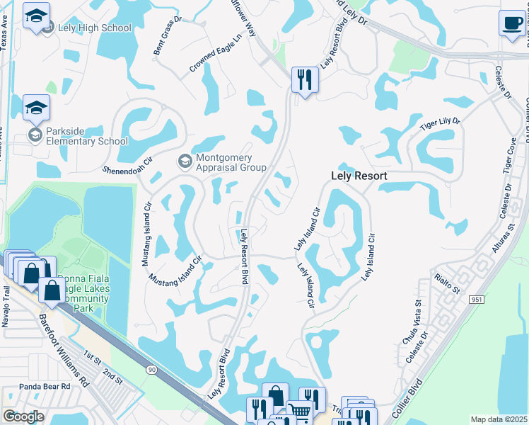 map of restaurants, bars, coffee shops, grocery stores, and more near 7020 Falcons Glen Boulevard in Naples