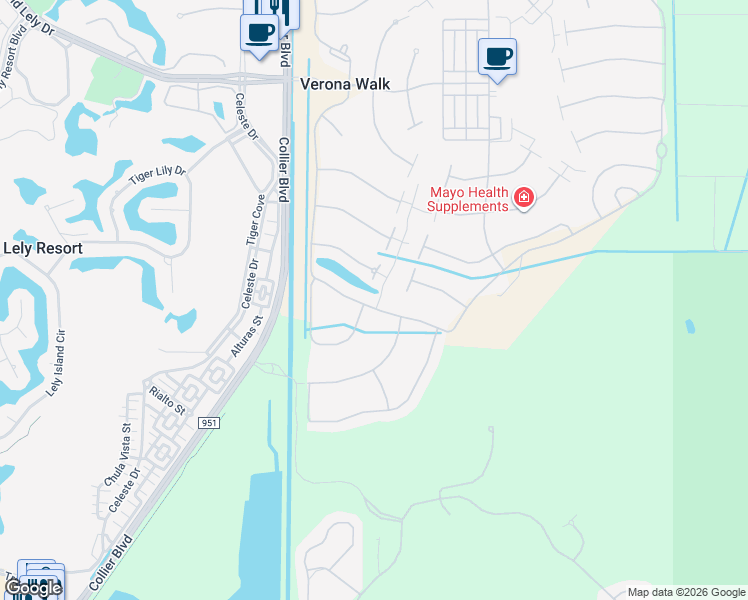 map of restaurants, bars, coffee shops, grocery stores, and more near 8586 Veronawalk Circle in Naples