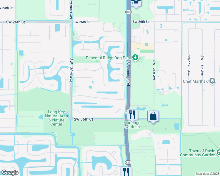 map of restaurants, bars, coffee shops, grocery stores, and more near 12568 South Stonebrook Circle in Davie