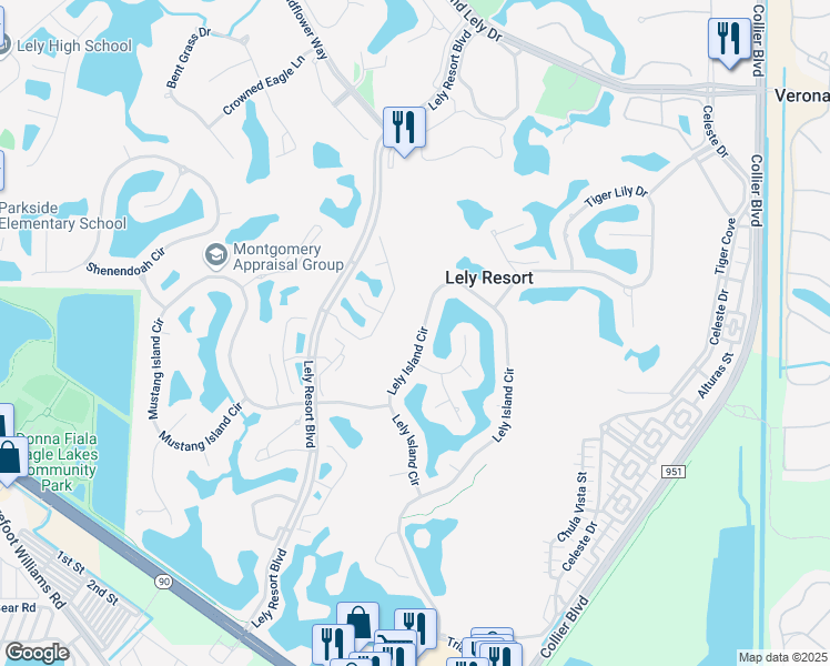 map of restaurants, bars, coffee shops, grocery stores, and more near 8892 Lely Island Circle in Naples