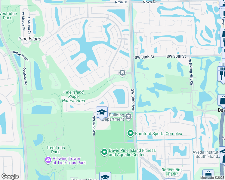 map of restaurants, bars, coffee shops, grocery stores, and more near 8882 Southern Orchard Road South in Davie