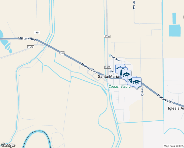 map of restaurants, bars, coffee shops, grocery stores, and more near 10501-10579 Santa Maria Loop in Brownsville