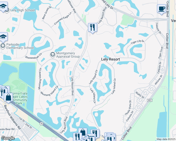 map of restaurants, bars, coffee shops, grocery stores, and more near 7072 Falcons Glen Boulevard in Naples