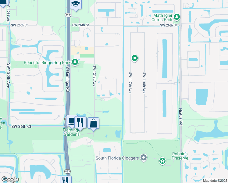 map of restaurants, bars, coffee shops, grocery stores, and more near 3301 Southwest 118th Terrace in Davie