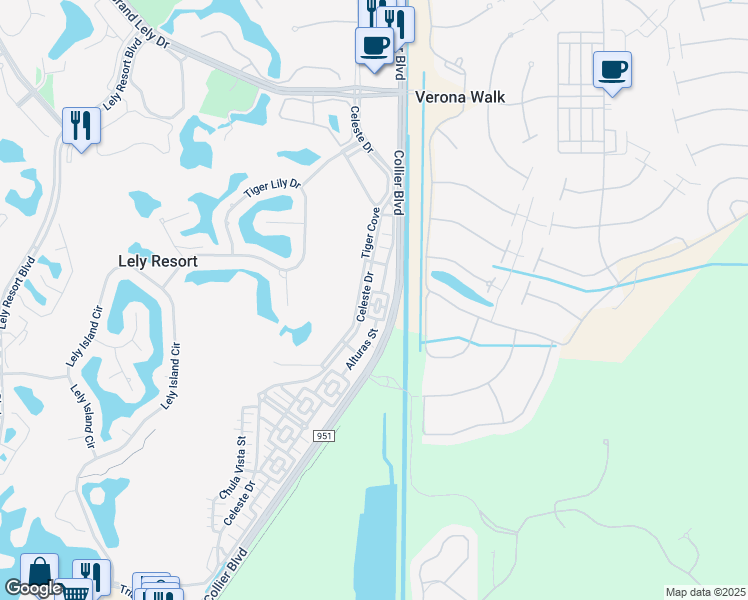 map of restaurants, bars, coffee shops, grocery stores, and more near 8997 Cambria Circle in Naples
