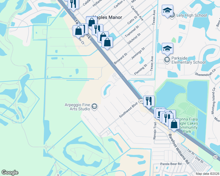 map of restaurants, bars, coffee shops, grocery stores, and more near 5365 Treetops Drive in Naples