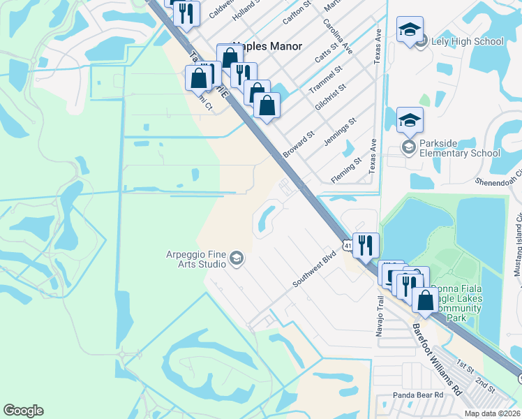 map of restaurants, bars, coffee shops, grocery stores, and more near 5365 Treetops Drive in Naples