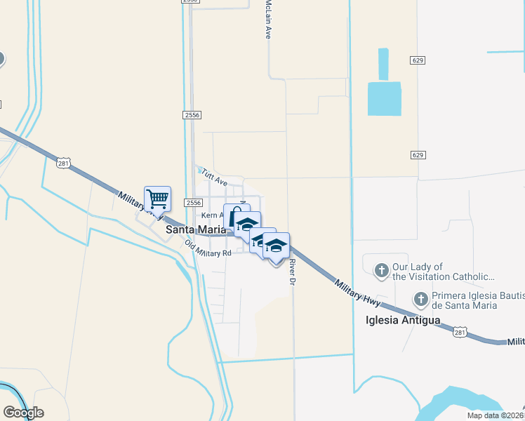 map of restaurants, bars, coffee shops, grocery stores, and more near 6450 Yoakum Road in La Feria