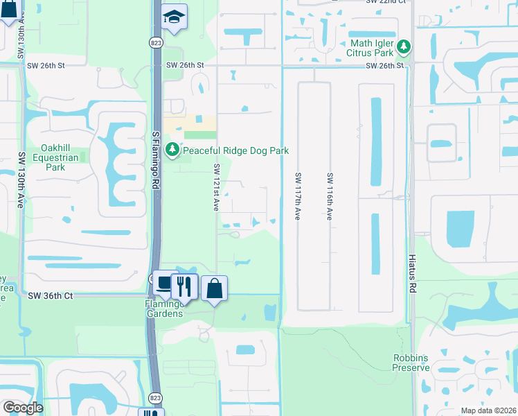 map of restaurants, bars, coffee shops, grocery stores, and more near 3301 Southwest 118th Terrace in Davie