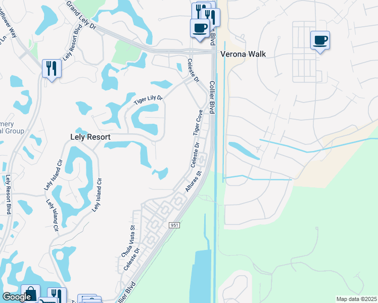 map of restaurants, bars, coffee shops, grocery stores, and more near 8170 Tiger Island Boulevard in Naples