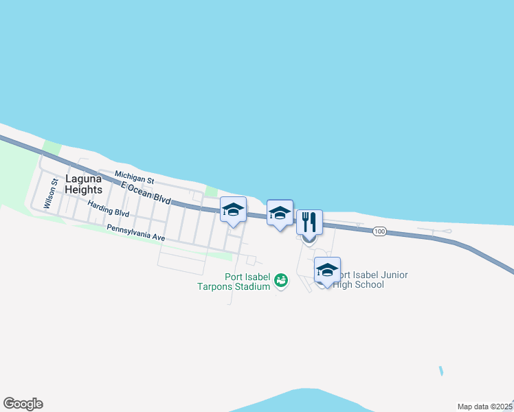 map of restaurants, bars, coffee shops, grocery stores, and more near 48213 Texas 100 in Port Isabel