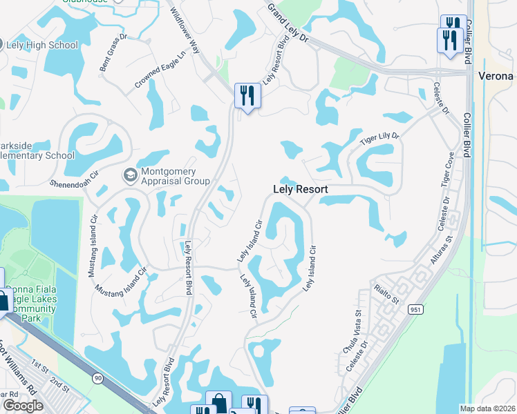 map of restaurants, bars, coffee shops, grocery stores, and more near 8904 Lely Island Circle in Naples