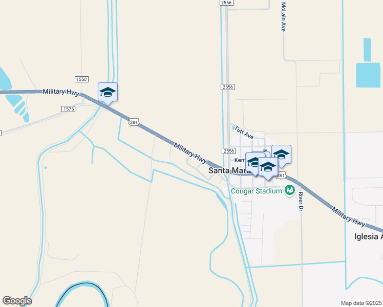 map of restaurants, bars, coffee shops, grocery stores, and more near 10501 Santa Maria Loop in Brownsville