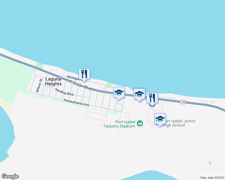 map of restaurants, bars, coffee shops, grocery stores, and more near 324 Michigan Avenue in Port Isabel