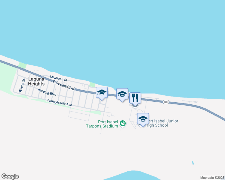 map of restaurants, bars, coffee shops, grocery stores, and more near 48213 Texas 100 in Port Isabel