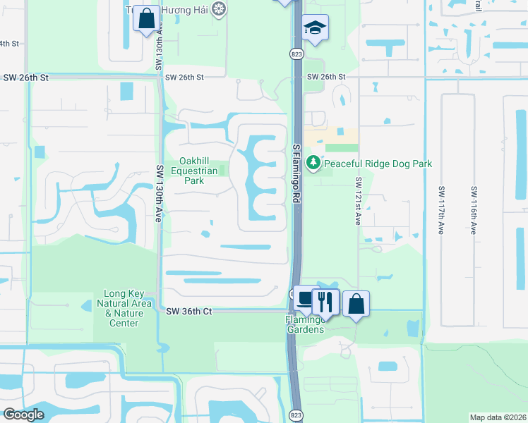 map of restaurants, bars, coffee shops, grocery stores, and more near 12546 Ridgeway Court in Davie