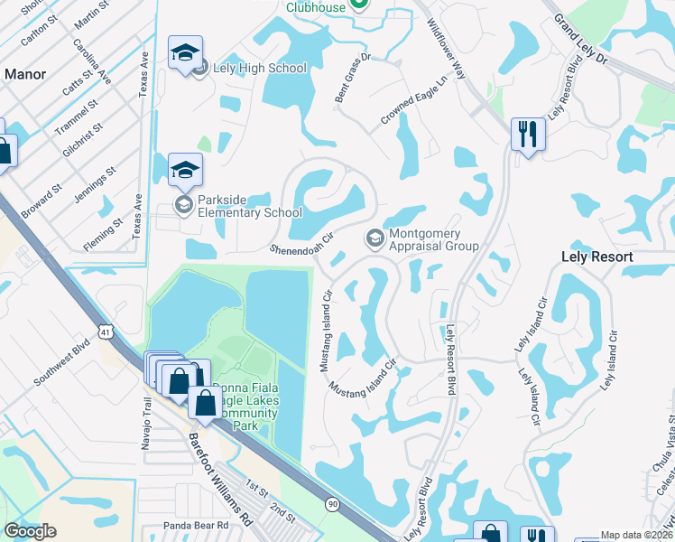map of restaurants, bars, coffee shops, grocery stores, and more near 8848 Mustang Island Circle in Naples
