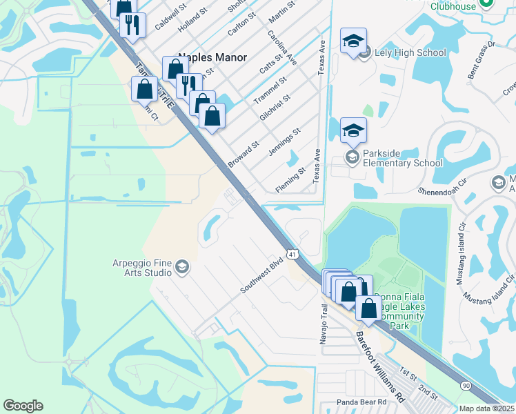 map of restaurants, bars, coffee shops, grocery stores, and more near Tamiami Trail East in Naples