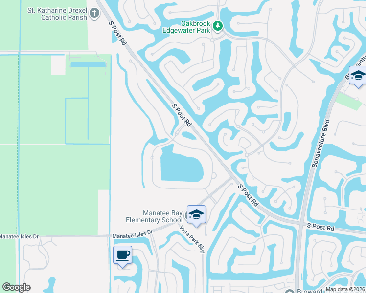 map of restaurants, bars, coffee shops, grocery stores, and more near 3046 Lake Ridge Lane in Weston