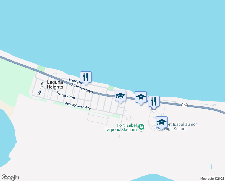 map of restaurants, bars, coffee shops, grocery stores, and more near 324 Michigan Avenue in Port Isabel