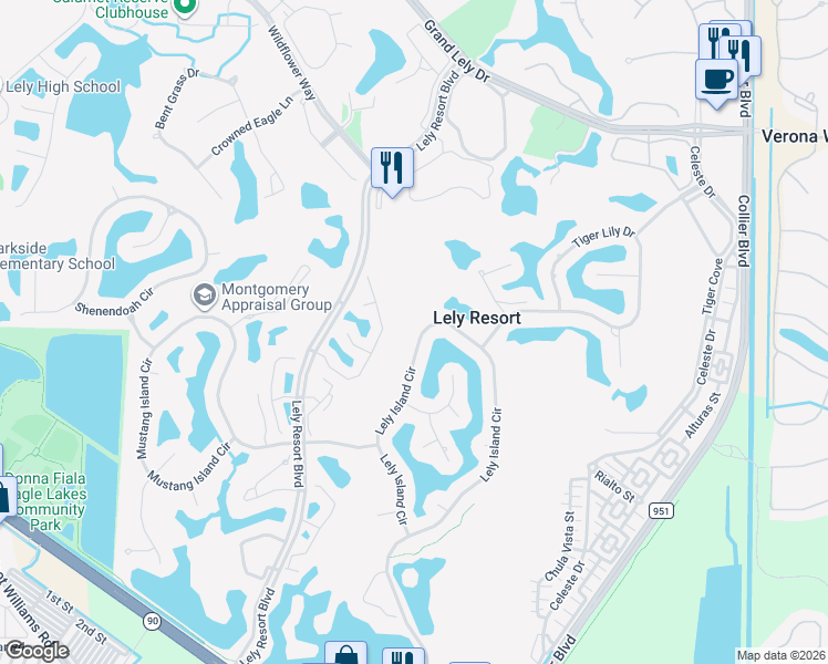 map of restaurants, bars, coffee shops, grocery stores, and more near 8904 Lely Island Circle in Naples