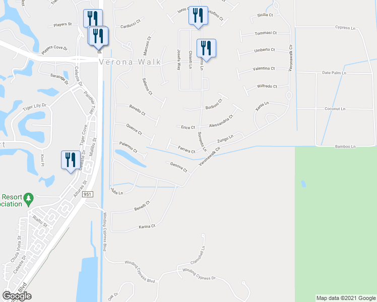 map of restaurants, bars, coffee shops, grocery stores, and more near 8725 Ferrara Court in Naples