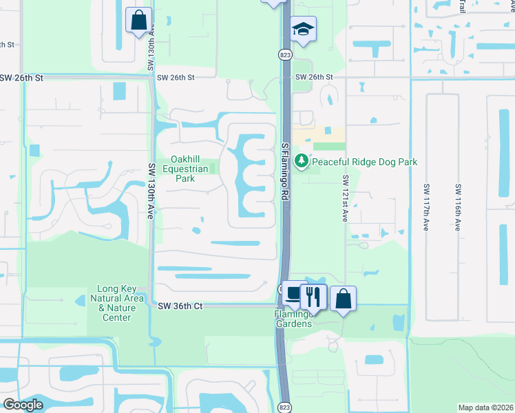 map of restaurants, bars, coffee shops, grocery stores, and more near 12546 Ridgeway Court in Davie