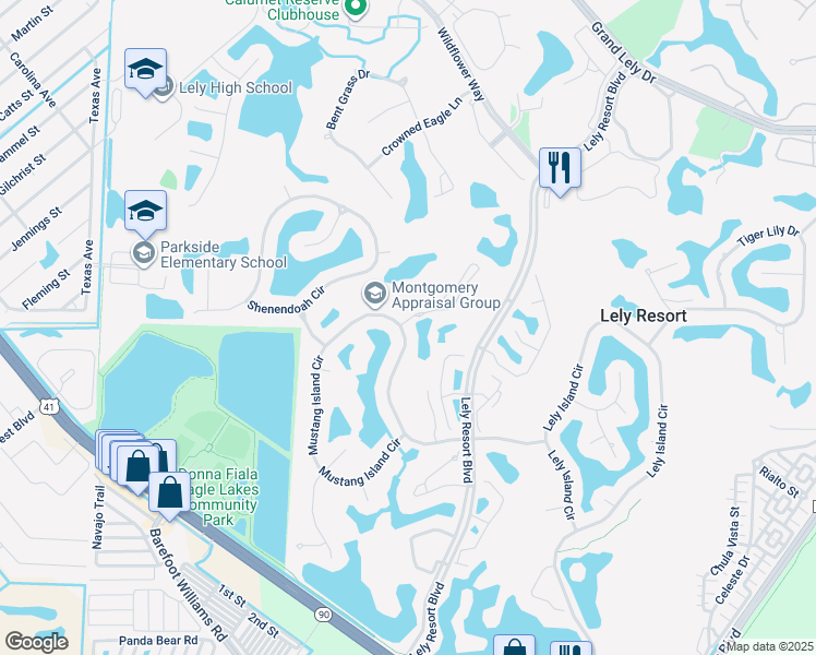 map of restaurants, bars, coffee shops, grocery stores, and more near 8788 Mustang Island Circle in Naples