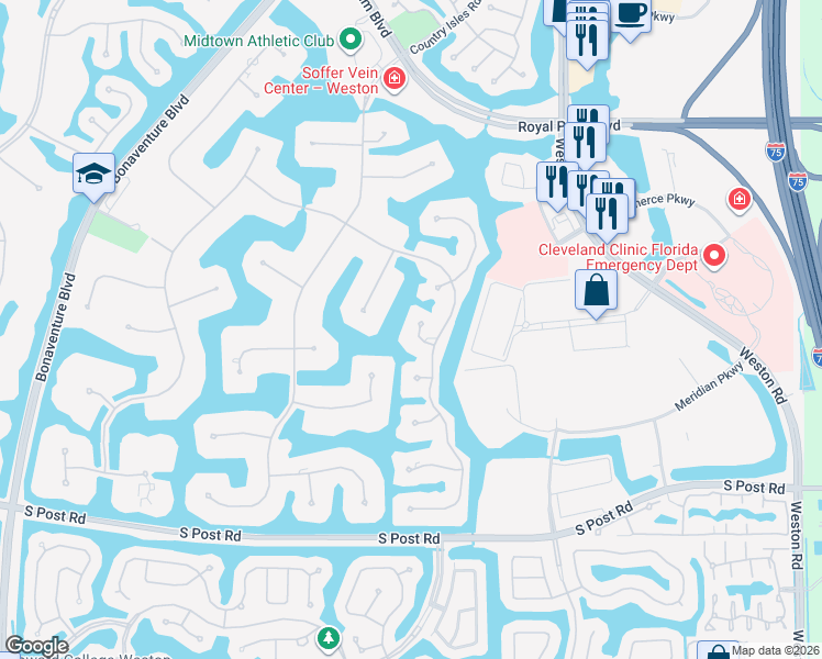 map of restaurants, bars, coffee shops, grocery stores, and more near 3060 Paddock Road in Weston
