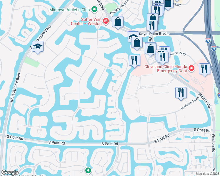 map of restaurants, bars, coffee shops, grocery stores, and more near 3060 Paddock Road in Weston