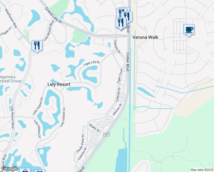 map of restaurants, bars, coffee shops, grocery stores, and more near 8170 Tiger Island Boulevard in Naples
