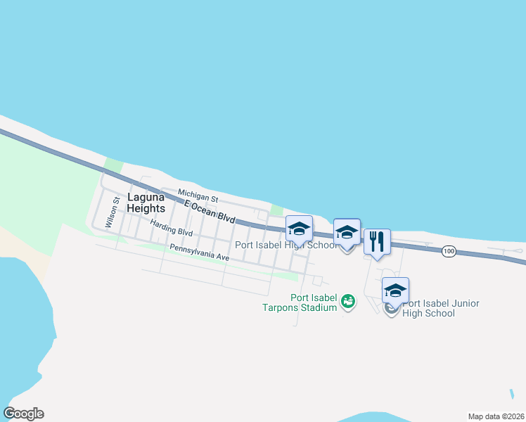 map of restaurants, bars, coffee shops, grocery stores, and more near 36 Michigan Avenue in Laguna Heights