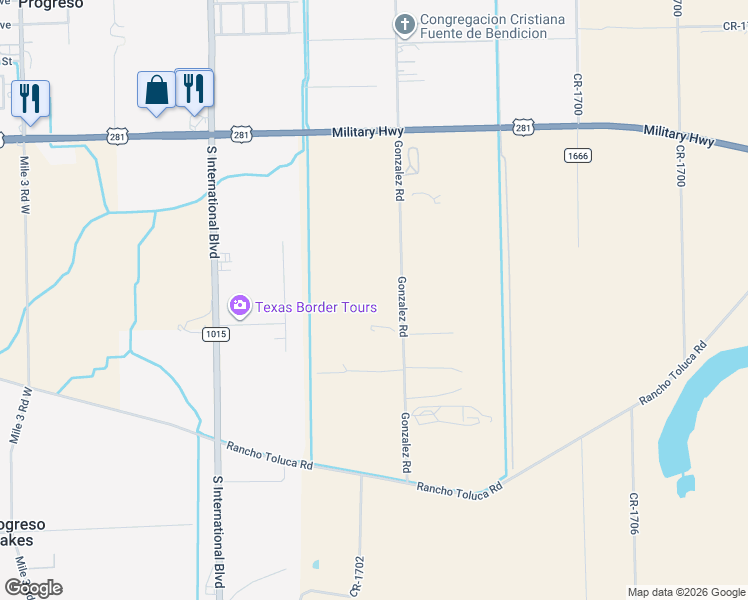map of restaurants, bars, coffee shops, grocery stores, and more near 3019 Gonzalez Road in Progreso Lakes