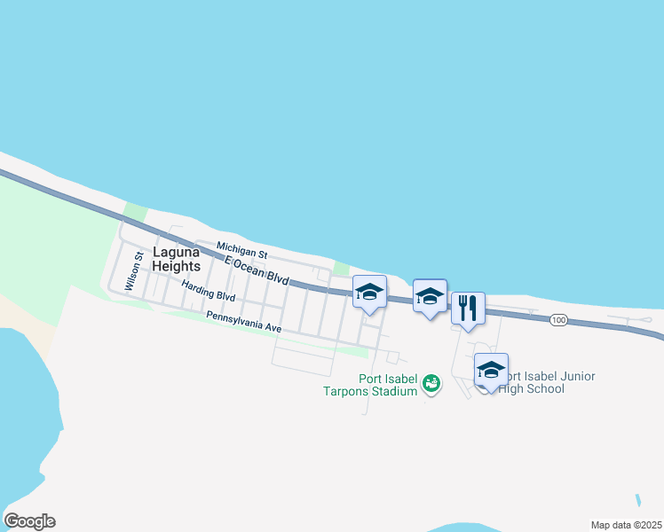 map of restaurants, bars, coffee shops, grocery stores, and more near 47975 Michigan Street in Laguna Heights