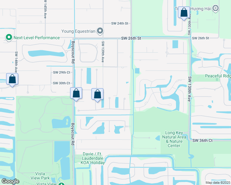 map of restaurants, bars, coffee shops, grocery stores, and more near 3151 Southwest 137th Terrace in Davie