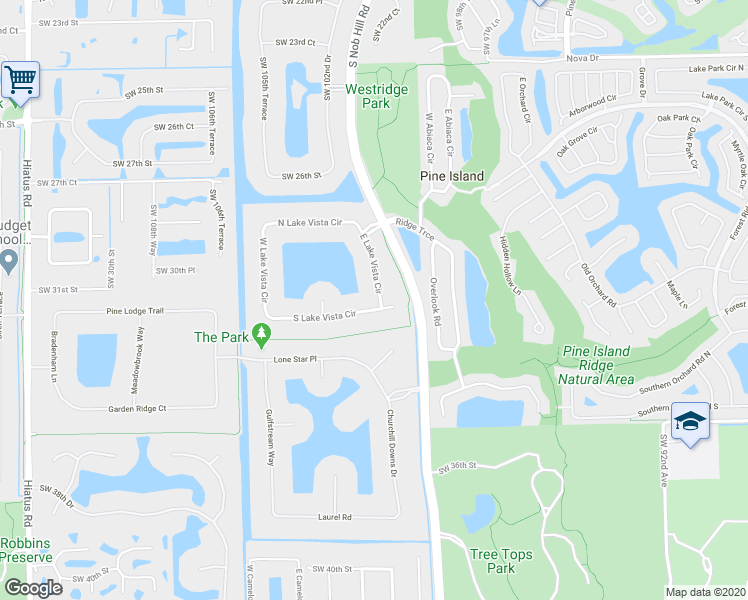 map of restaurants, bars, coffee shops, grocery stores, and more near 10093 South Lake Vista Circle in Davie