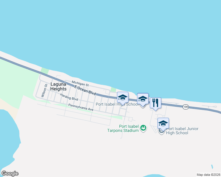 map of restaurants, bars, coffee shops, grocery stores, and more near 324 Michigan Avenue in Port Isabel