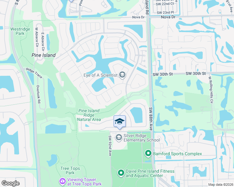map of restaurants, bars, coffee shops, grocery stores, and more near 3255 Maple Lane in Davie