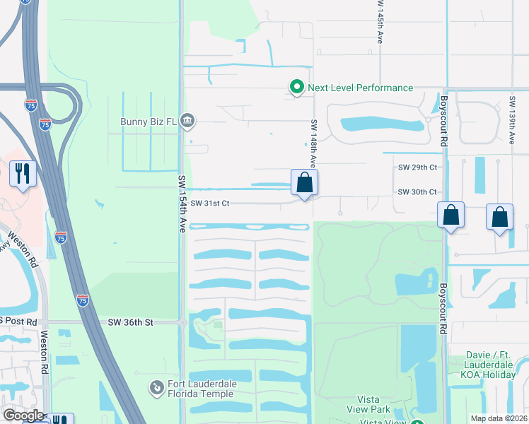 map of restaurants, bars, coffee shops, grocery stores, and more near 14980 Southwest 31st Court in Davie