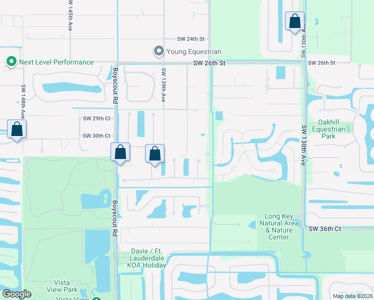 map of restaurants, bars, coffee shops, grocery stores, and more near 3151 Southwest 137th Terrace in Davie