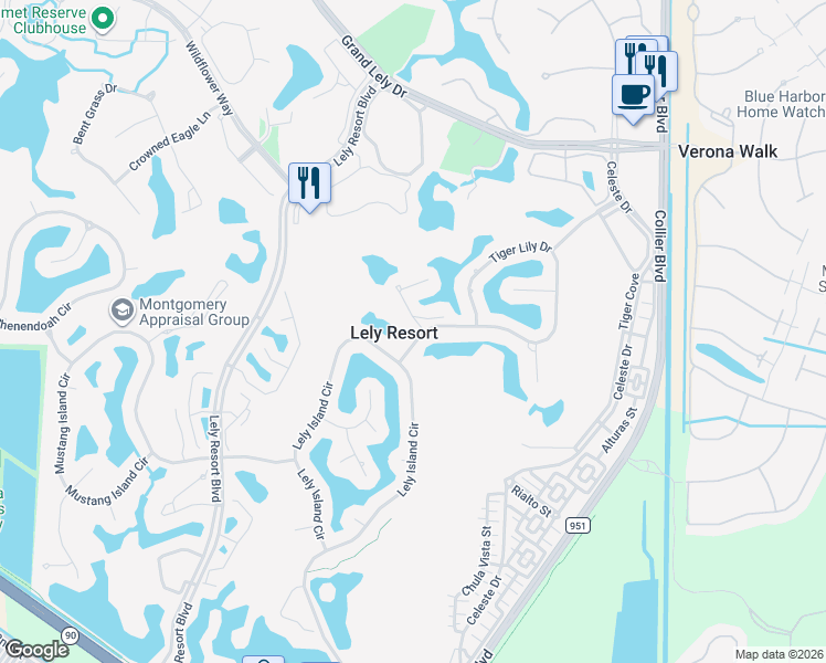 map of restaurants, bars, coffee shops, grocery stores, and more near in Lely Resort