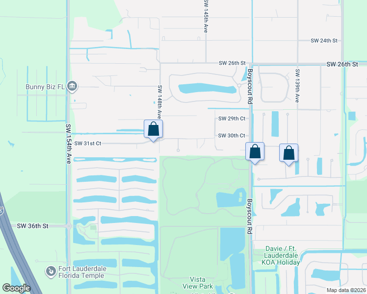 map of restaurants, bars, coffee shops, grocery stores, and more near 3202 Southwest 147th Avenue in Davie