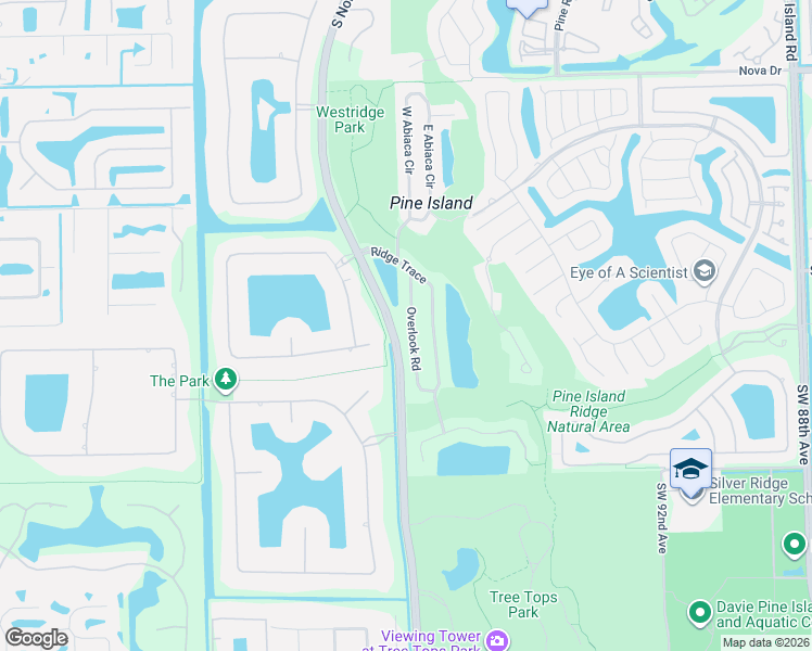 map of restaurants, bars, coffee shops, grocery stores, and more near 3201 Overlook Road in Davie